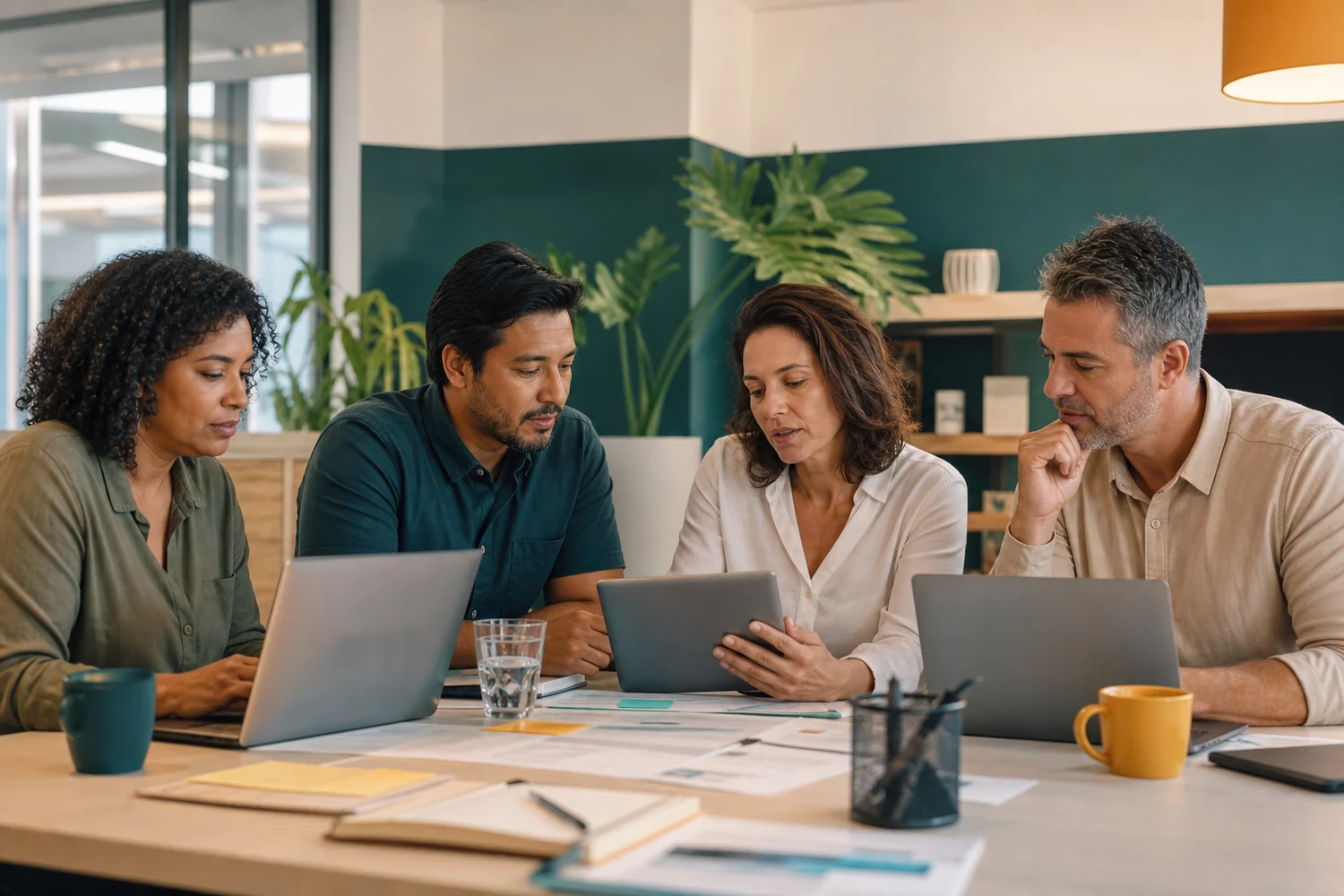 Equipe de RH analisando a operação de benefícios em conjunto